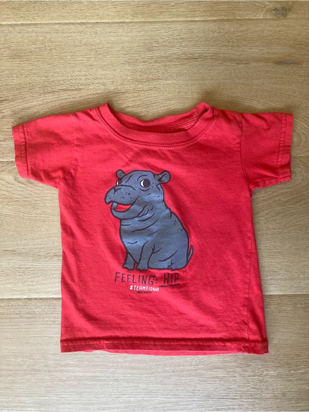 Team Fiona Cincy Shirts Red Short-Sleeve Tee with Gray Hippo Graphic